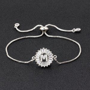 Silver Round Letter "M" Initial Name CZ Bracelet